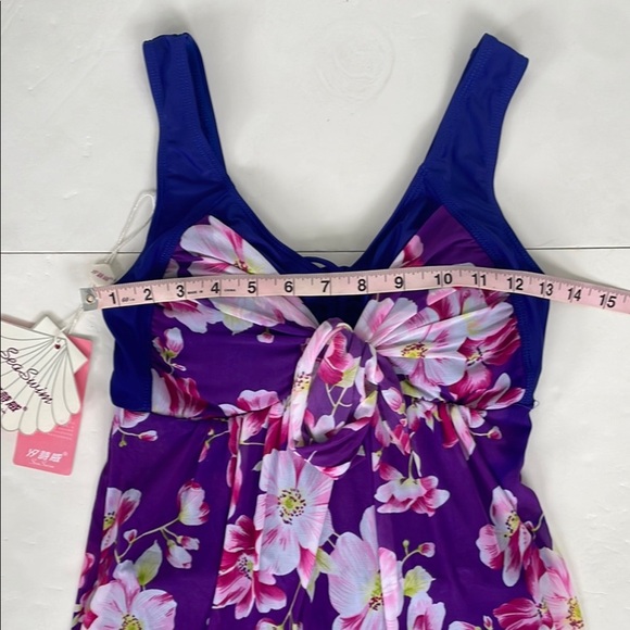 Vibrant Floral Sleeveless Padded Bathing Suit Dress Medium - Picture 10 of 15
